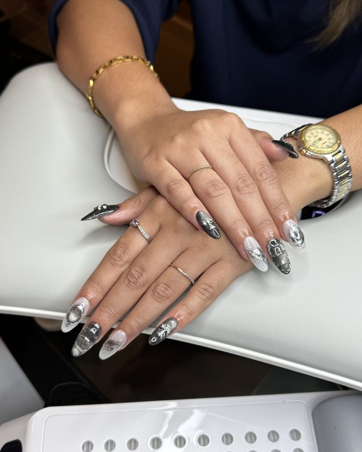 Chrome and painted nail art
